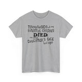 Thousands Of My Potential Children Died On Your Daughter's Face Last Night - Men's T-Shirt